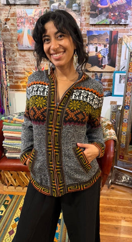 Alpaca Blend Zip Up Hooded Sweater