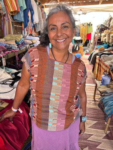 Chiapas short sleeve hand woven blouse
