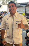 Mezcal Cream Mens Button Up Embroidered Shirt