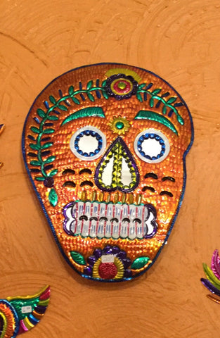 Hojalata Tin Art Skull Mirrors Dia de los Muertos